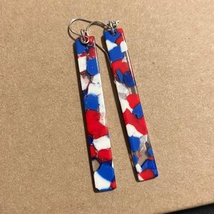 Acrylic bar patriotic red white blue clear earring